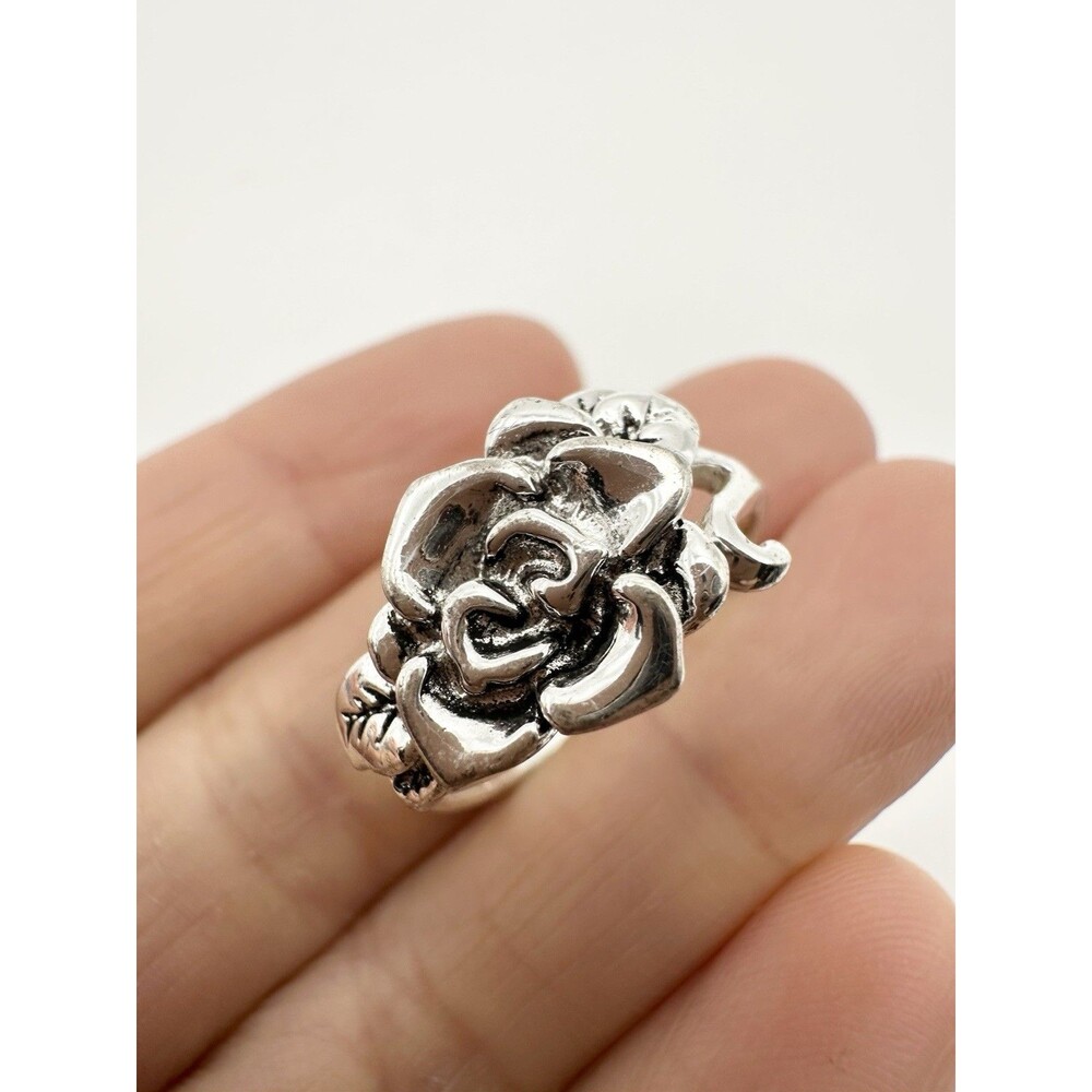 Sterling Silver 3D Rose Flower Ring Size 8.25 - Picture 2 of 6